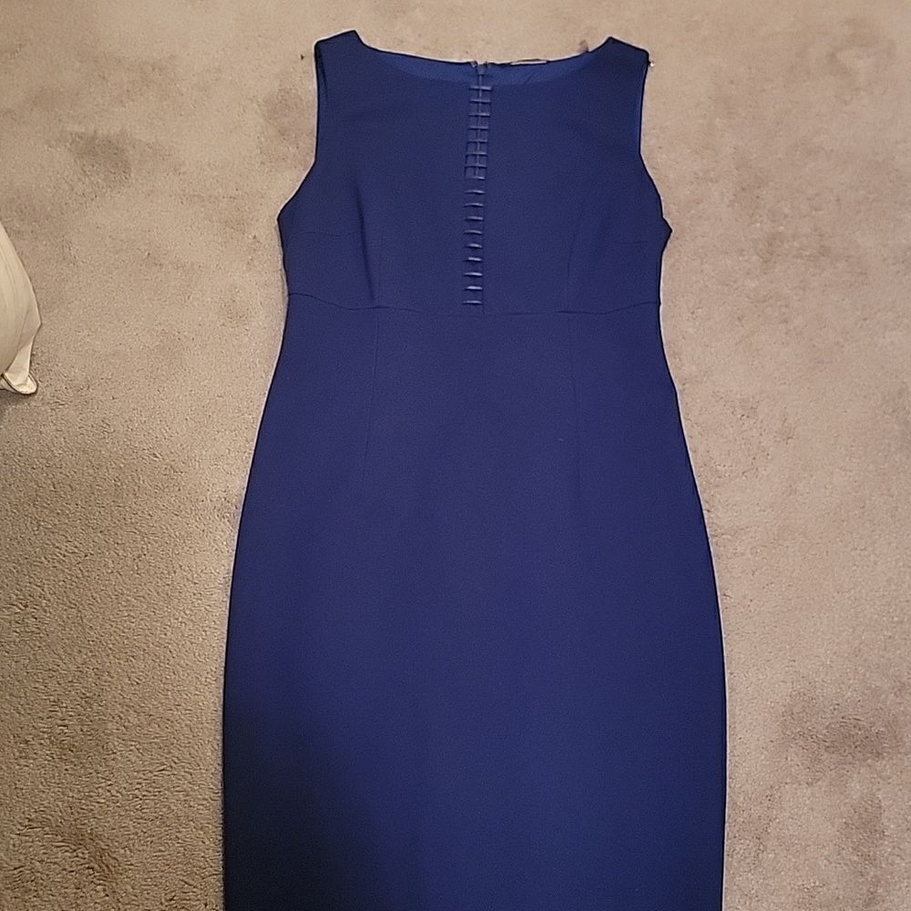 Elie Tahari royal blue leather trimmed sheath dress sz 8 - Picture 4 of 10